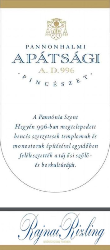 Pannonhalmi Foapatsag Rajnai Rizling 2014 Front Label