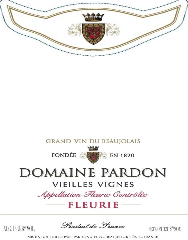 Pardon & Fils Fleurie Vieilles Vignes 2013 Front Label