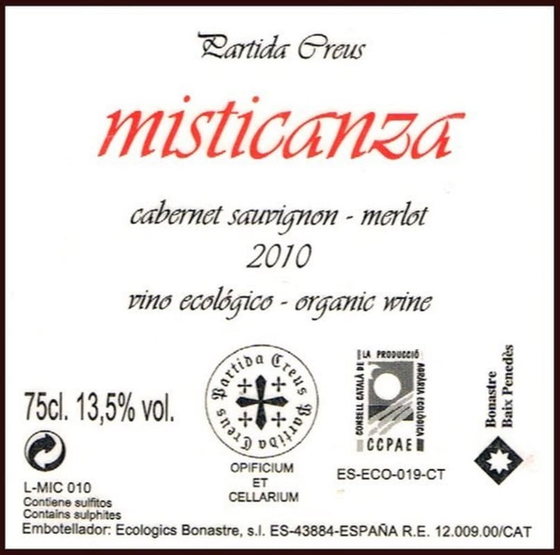 Partida Creus Misticanza Cabernet Sauvignon - Merlot 2010 Front Label