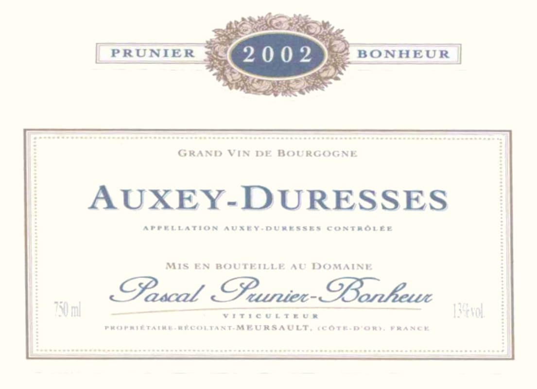 Pascal Prunier-Bonheur Auxey-Duresses 2002 Front Label