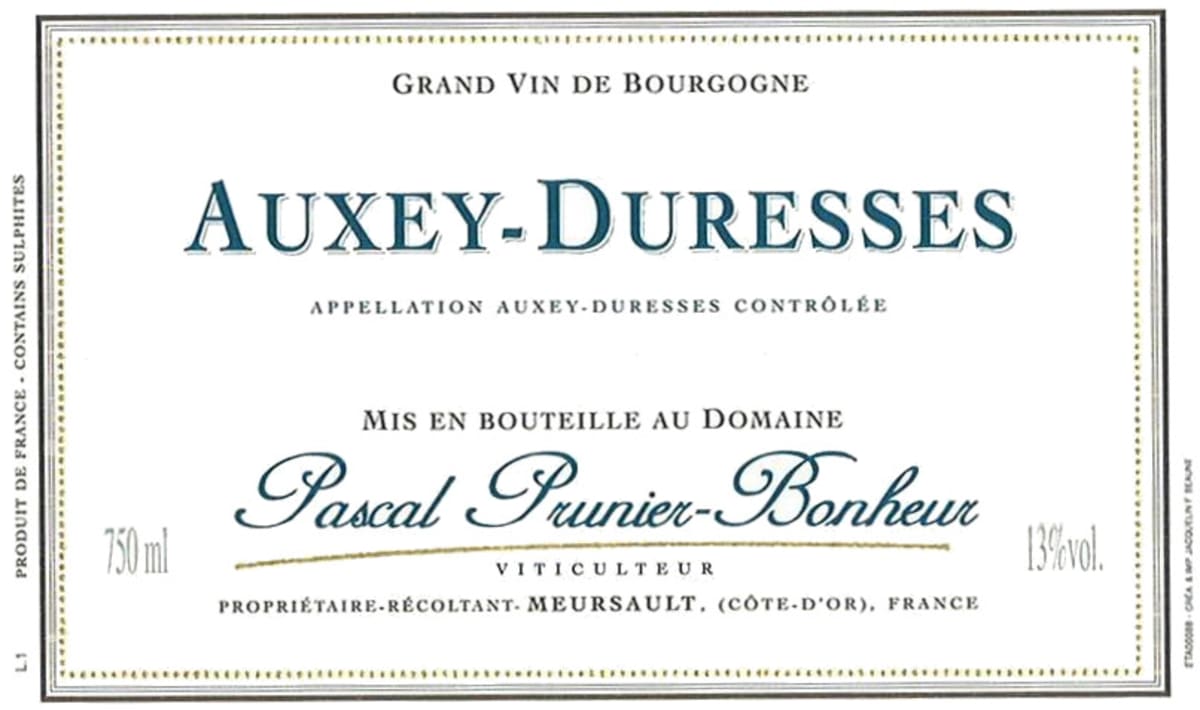 Pascal Prunier-Bonheur Auxey-Duresses 2013 Front Label