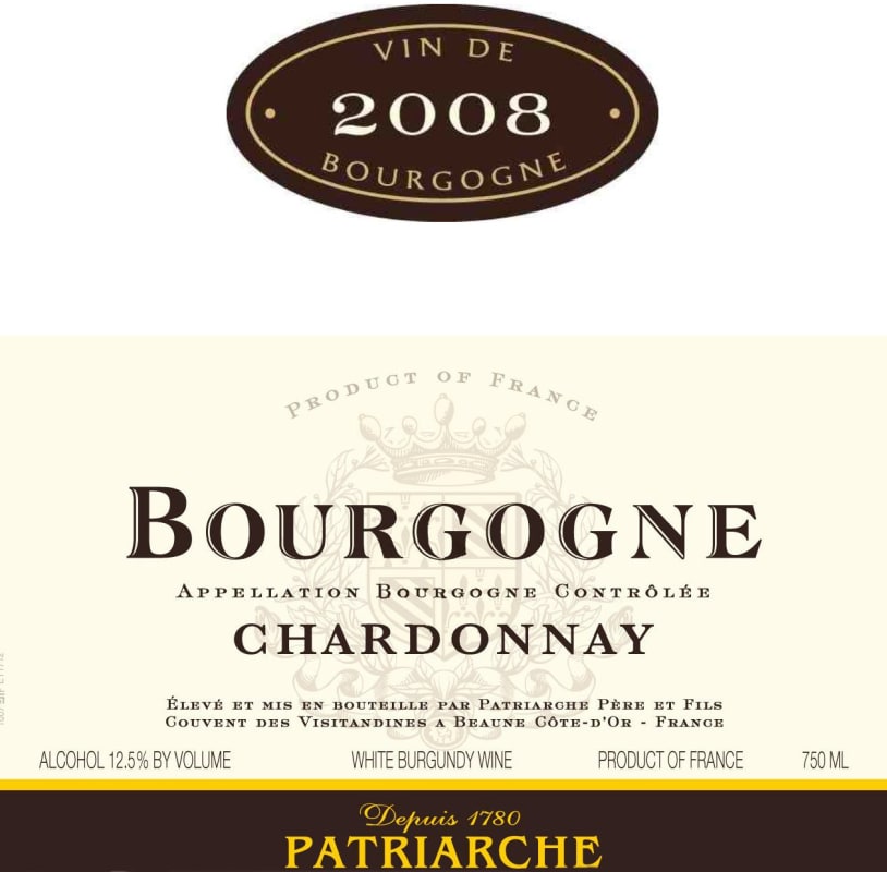 Patriarche Bourgogne Chardonnay 2008 Front Label