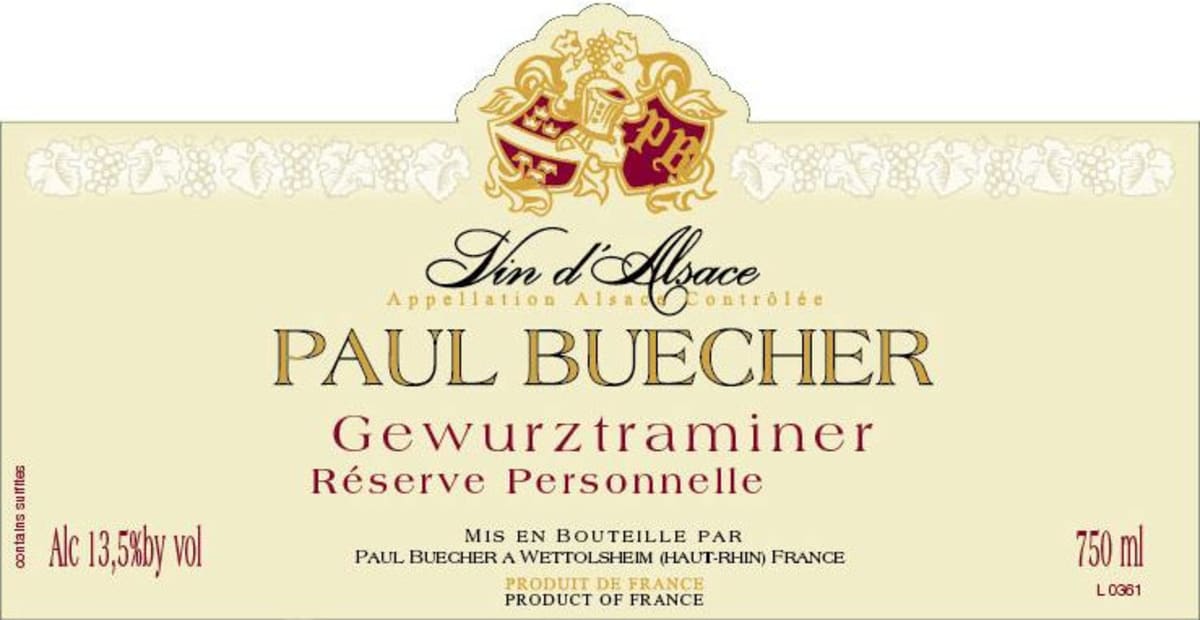 Paul Buecher Personnelle Reserve Gewurztraminer 2013 Front Label