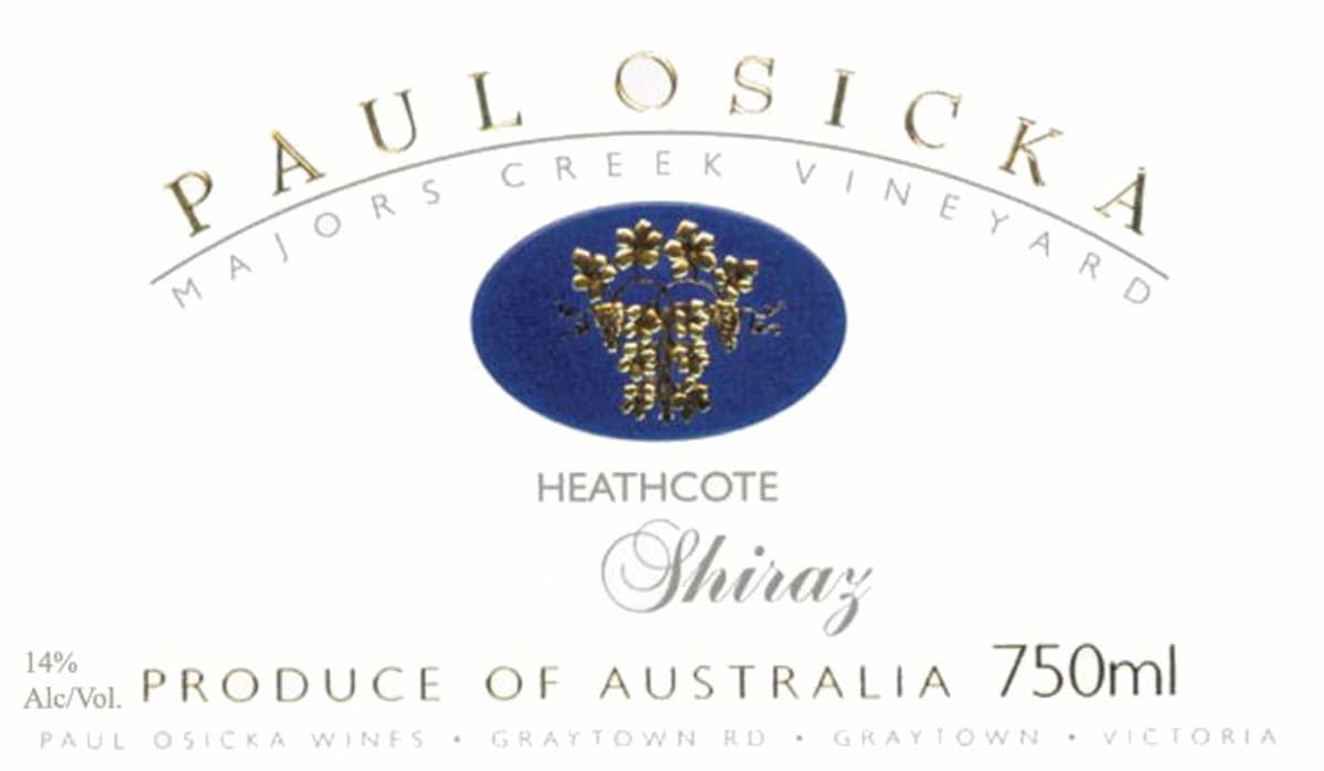 Paul Osicka Wines Majors Creek Vineyard Shiraz 2009 Front Label