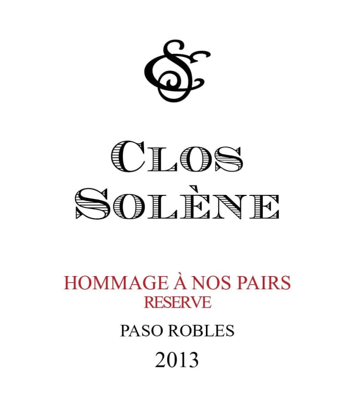Clos Solene Hommage a nos Pairs Reserve 2013 Front Label