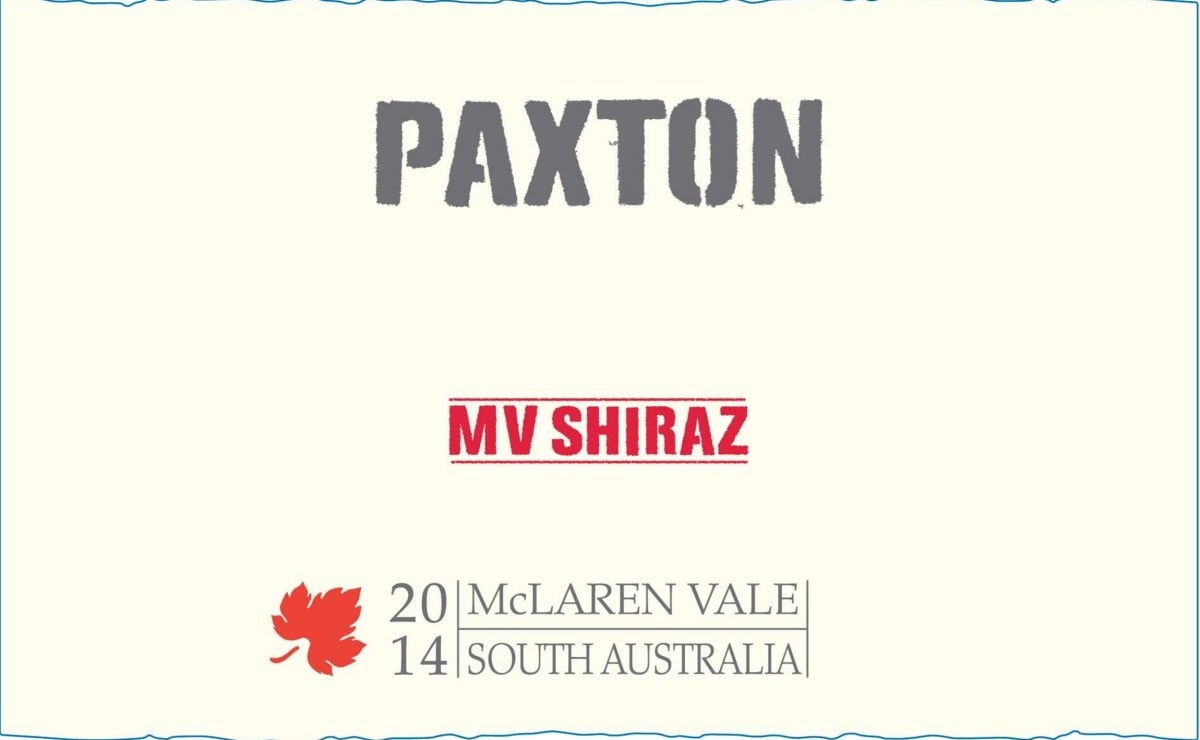 Paxton Vineyards Shiraz 2014 Front Label