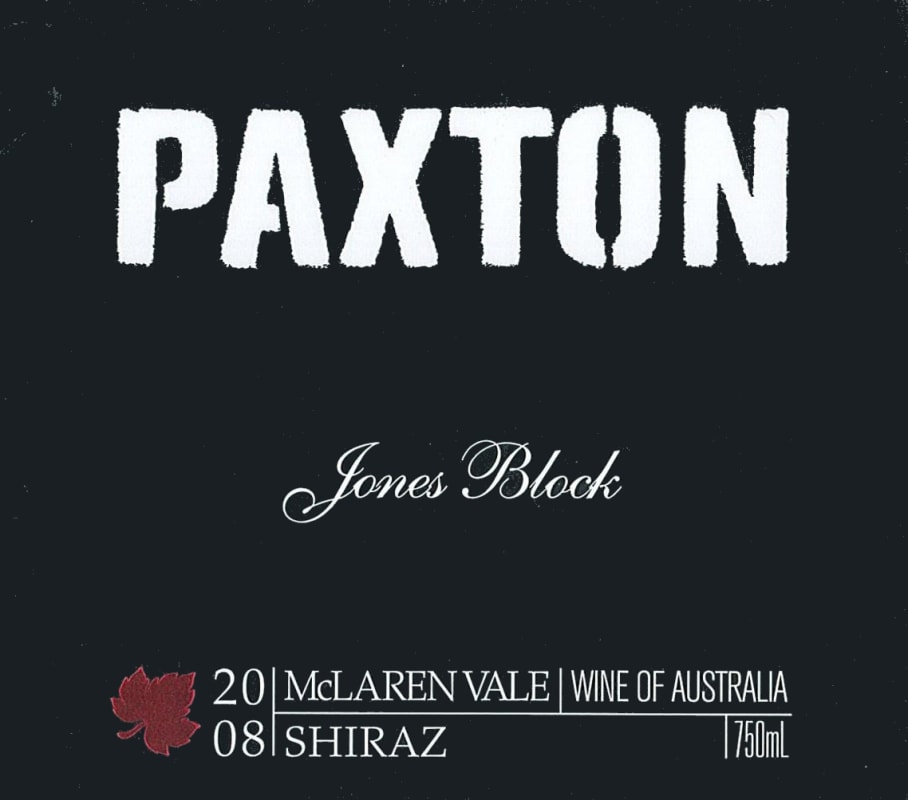 Paxton Vineyards Jones Block Shiraz 2008 Front Label