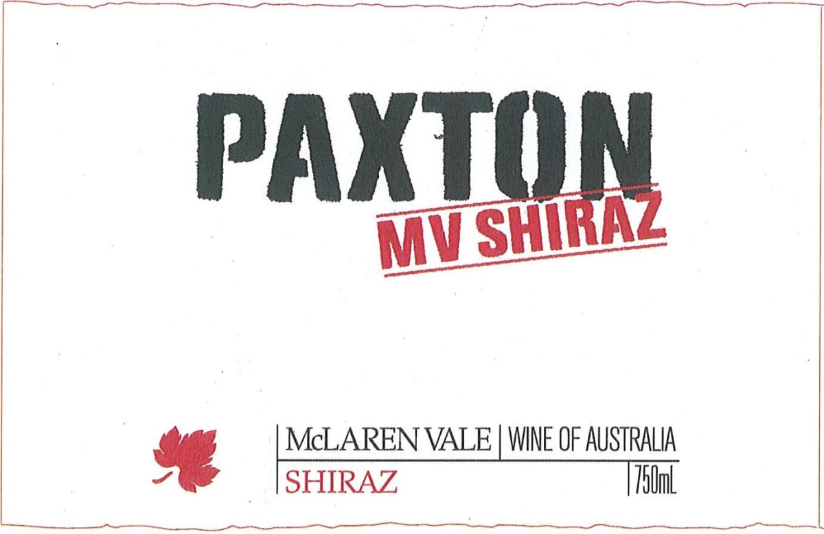 Paxton Vineyards MV Shiraz 2012 Front Label
