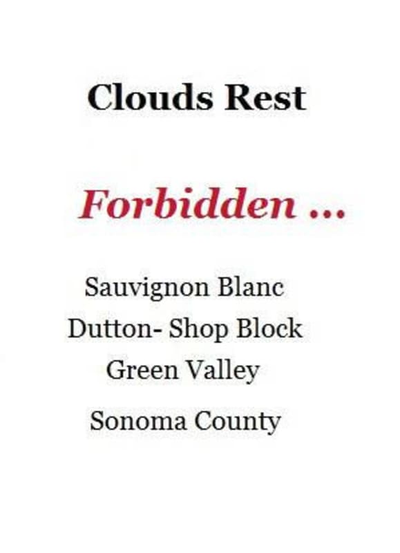 Clouds Rest Vineyards Forbidden Dutton Shop Block Sauvignon Blanc 2013 Front Label