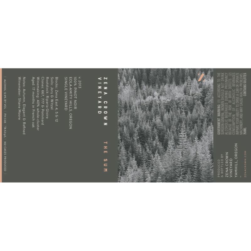 Zena Crown Vineyard The Sum Pinot Noir 2014 Front Label