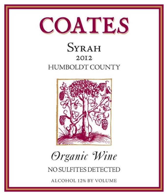 Coates Vineyards Organic Syrah 2012 Front Label