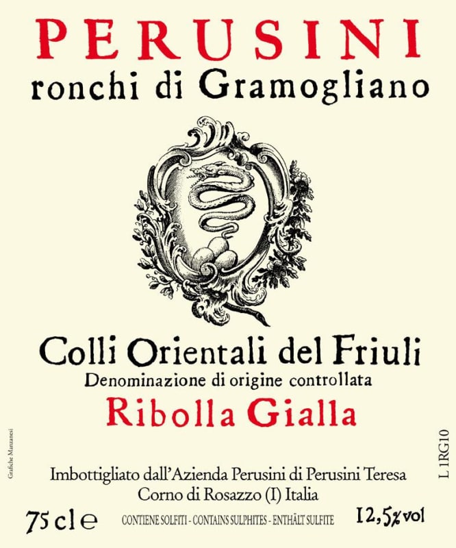 Perusini Colli Orientali del Friuli Ronchi di Gramogliano Ribolla Gialla 2013 Front Label