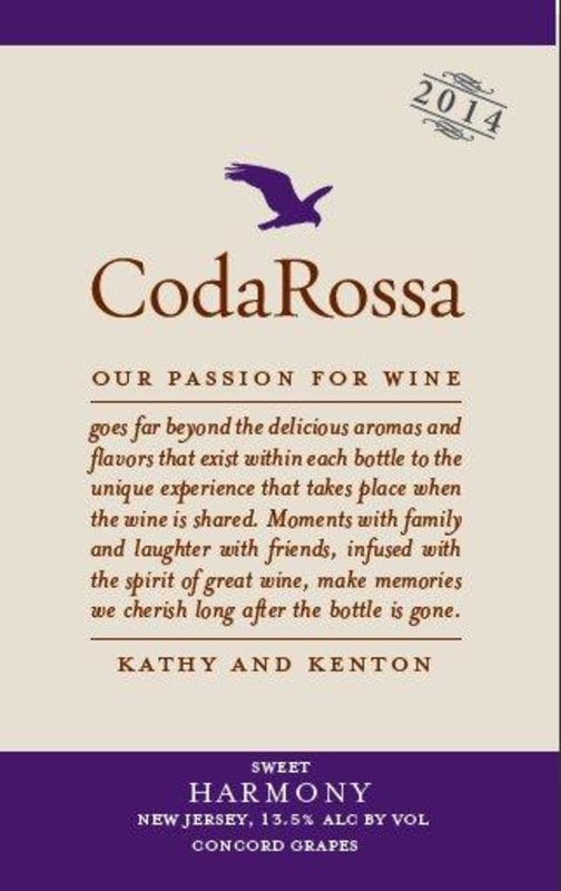 Coda Rossa Winery Harmony 2014 Front Label