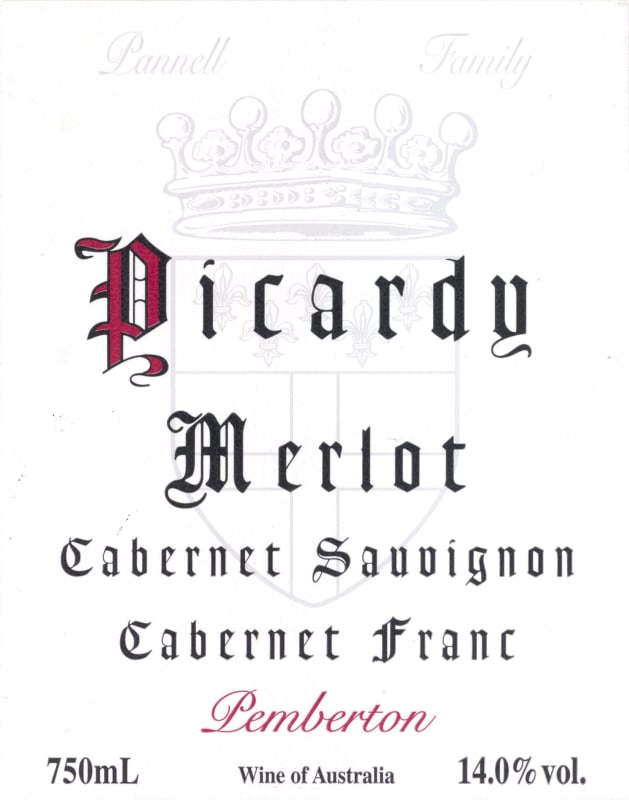 Picardy Pemberton Merlot-Cabernet Sauvignon-Cabernet Franc 2011 Front Label