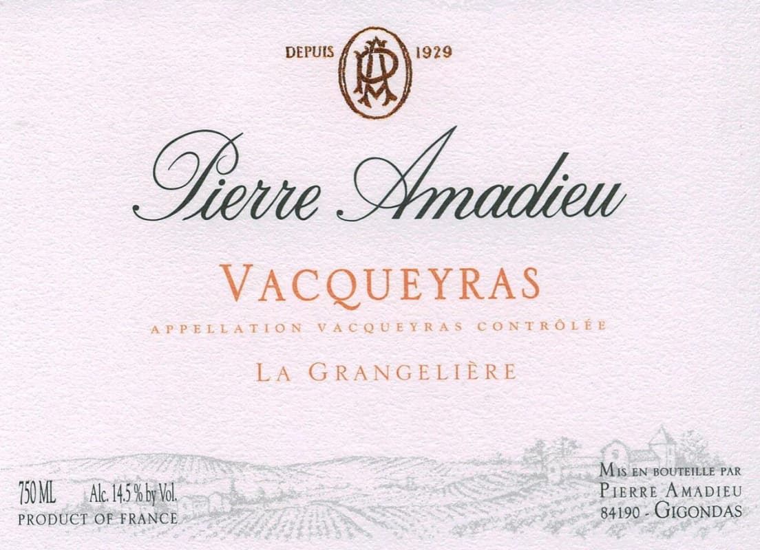 Pierre Amadieu Vacqueyras La Grangeliere 2009 Front Label