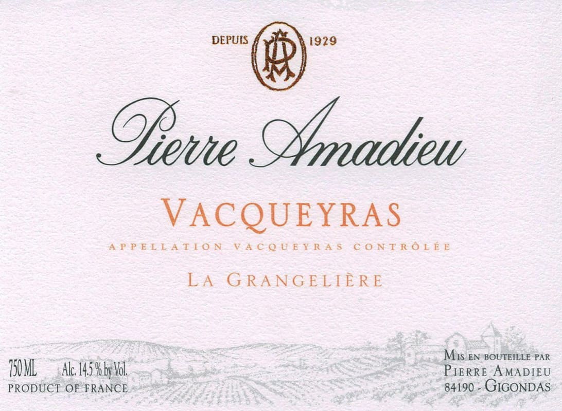 Pierre Amadieu Vacqueyras La Grangeliere 2012 Front Label