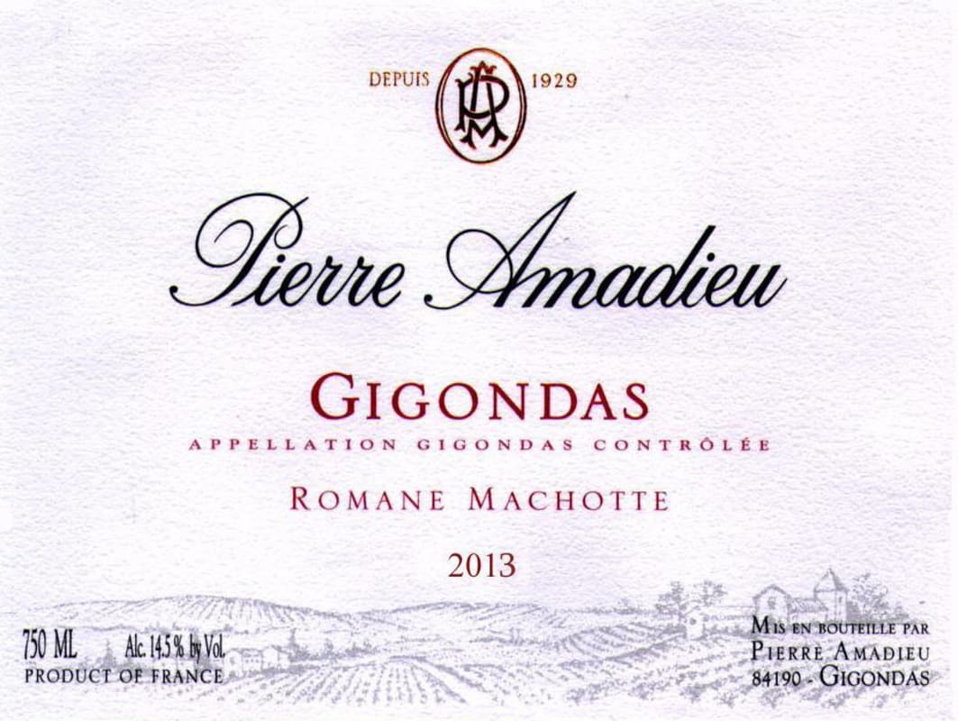 Pierre Amadieu Gigondas Romane Machotte 2013 Front Label