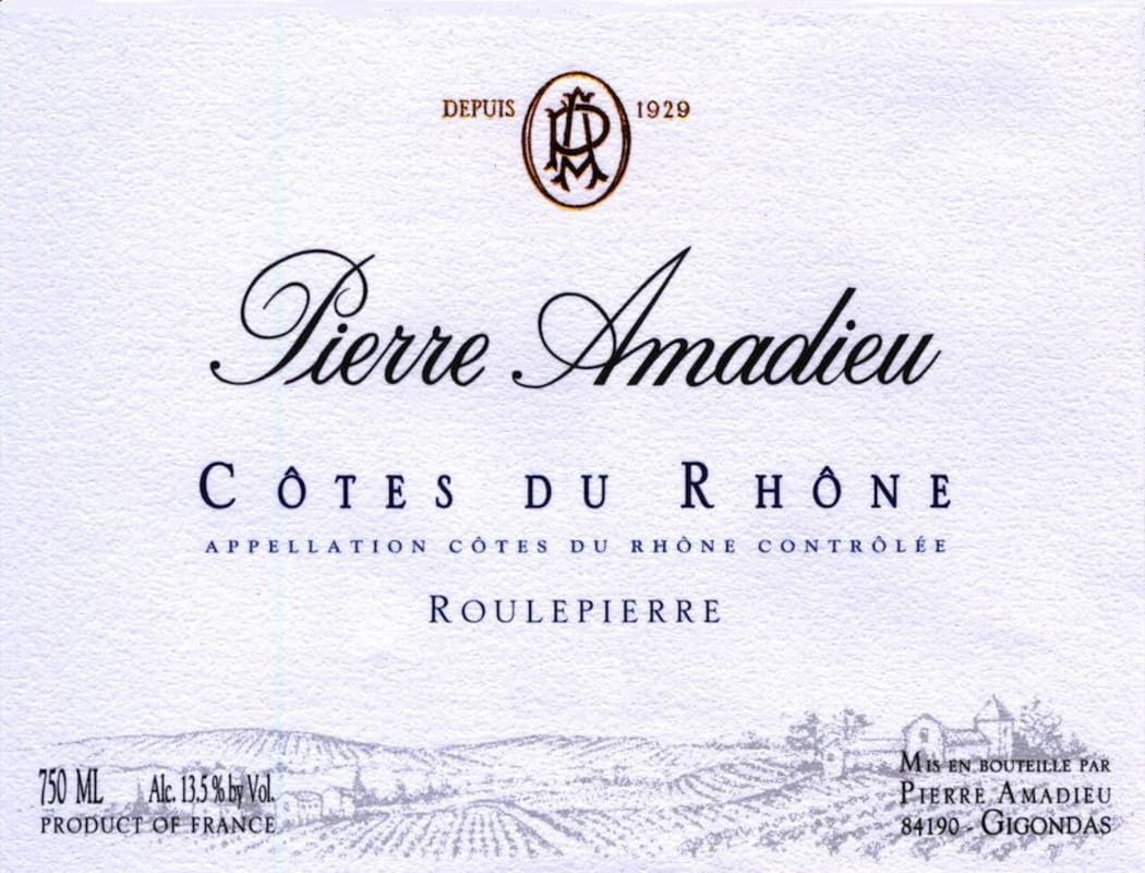 Pierre Amadieu Cotes du Rhone Roulepierre 2012 Front Label