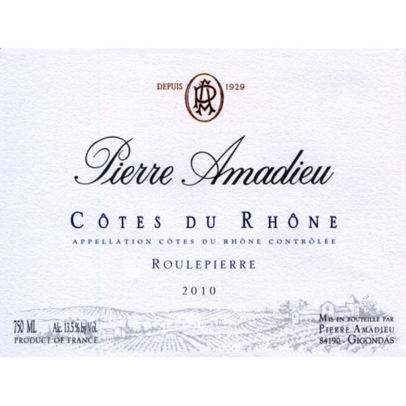 Pierre Amadieu Cotes du Rhone Roulepierre 2010 Front Label