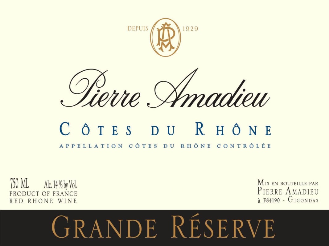 Pierre Amadieu Cotes du Rhone Grande Reserve 2012 Front Label