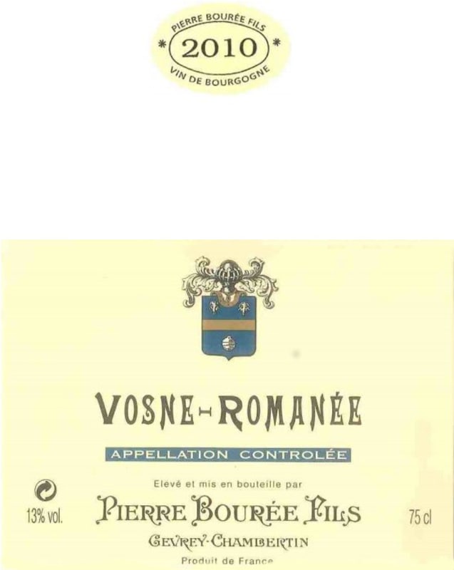 Pierre Bouree Fils Vosne-Romanee 2010 Front Label