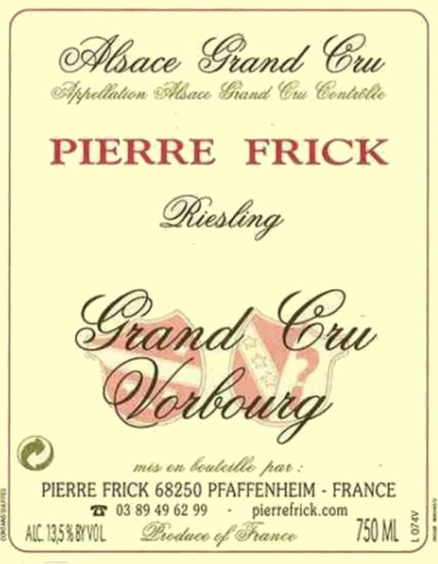 Pierre Frick Vorbourg Alsace Grand Cru Riesling 2012 Front Label