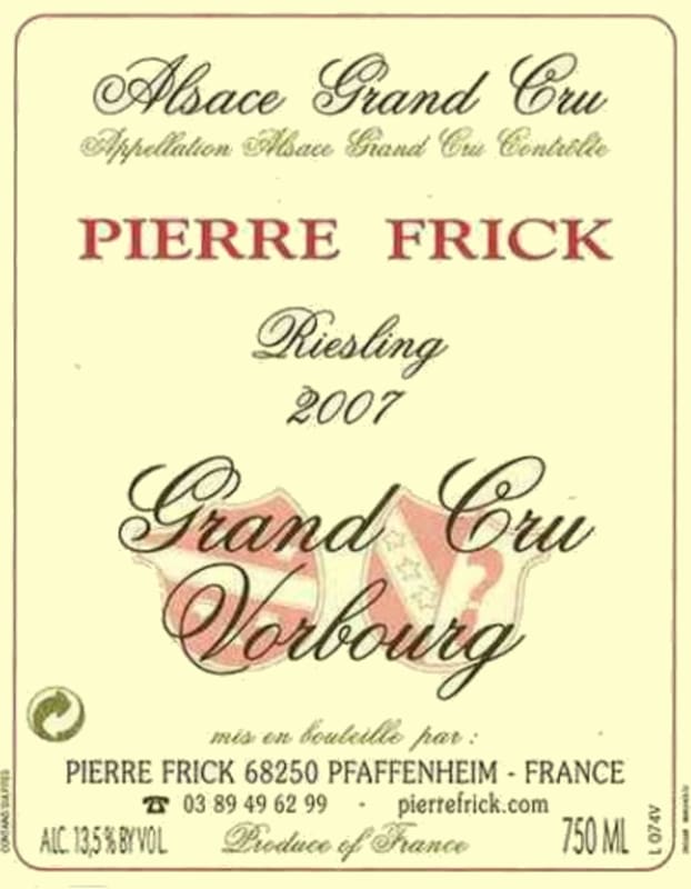 Pierre Frick Vorbourg Alsace Grand Cru Riesling 2007 Front Label