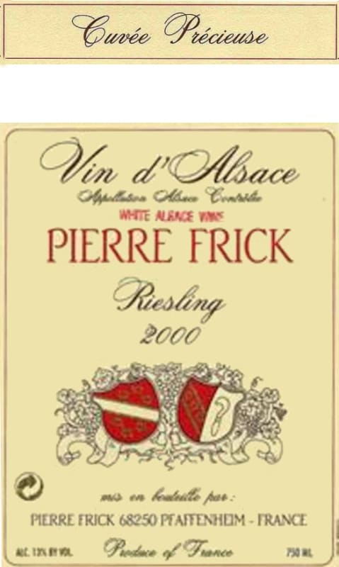 Pierre Frick Cuvee Precieuse Riesling 2000 Front Label
