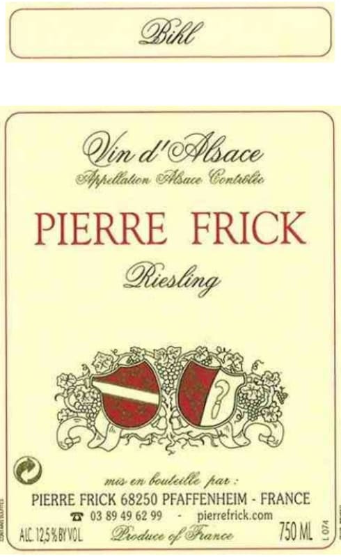 Pierre Frick Bihl Riesling 2014 Front Label