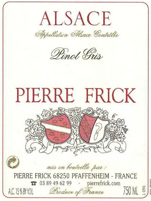 Pierre Frick Pinot Gris 2012 Front Label