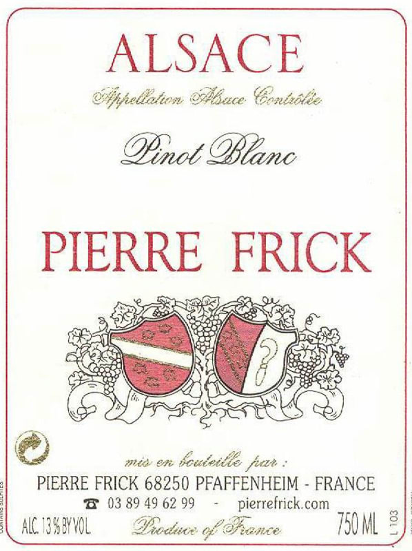 Pierre Frick Pinot Blanc 2012 Front Label