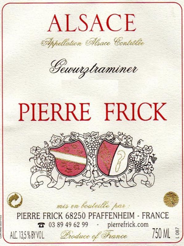 Pierre Frick Gewurztraminer 2010 Front Label