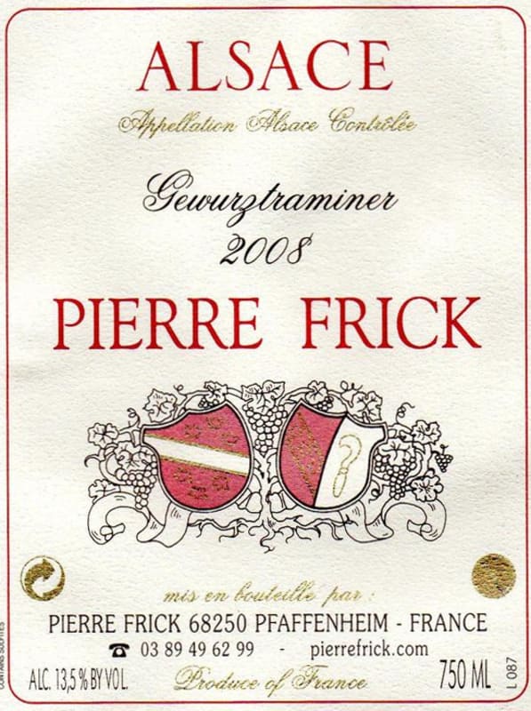 Pierre Frick Gewurztraminer 2008 Front Label