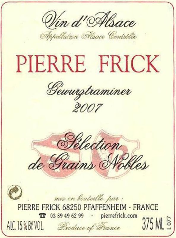 Pierre Frick Selection de Grains Nobles Gewurztraminer 2007 Front Label