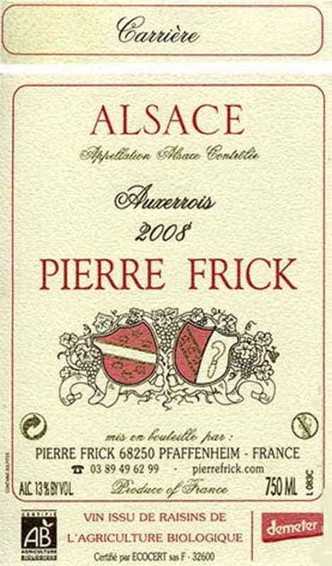 Pierre Frick Carriere Auxerrois 2008 Front Label