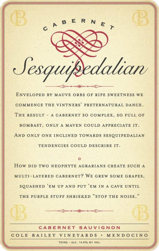 Cole Bailey Vineyards Sesquipedalian Cabernet Sauvignon 2007 Front Label