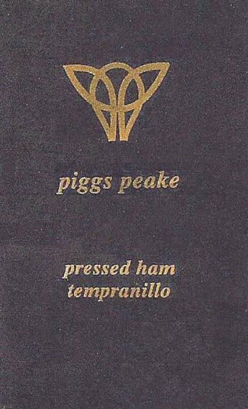 Piggs Peake Winery Pressed Ham Tempranillo 2015 Front Label