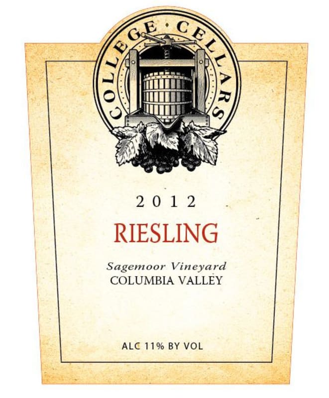 College Cellars of Walla Walla Sagemoor Vineyard Riesling 2012 Front Label