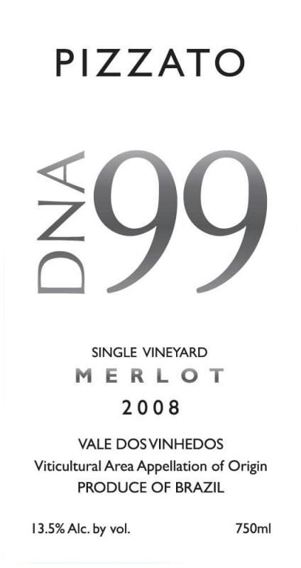 Pizzato Vinhas e Vinhos Single Vineyard DNA 99 Merlot 2008 Front Label