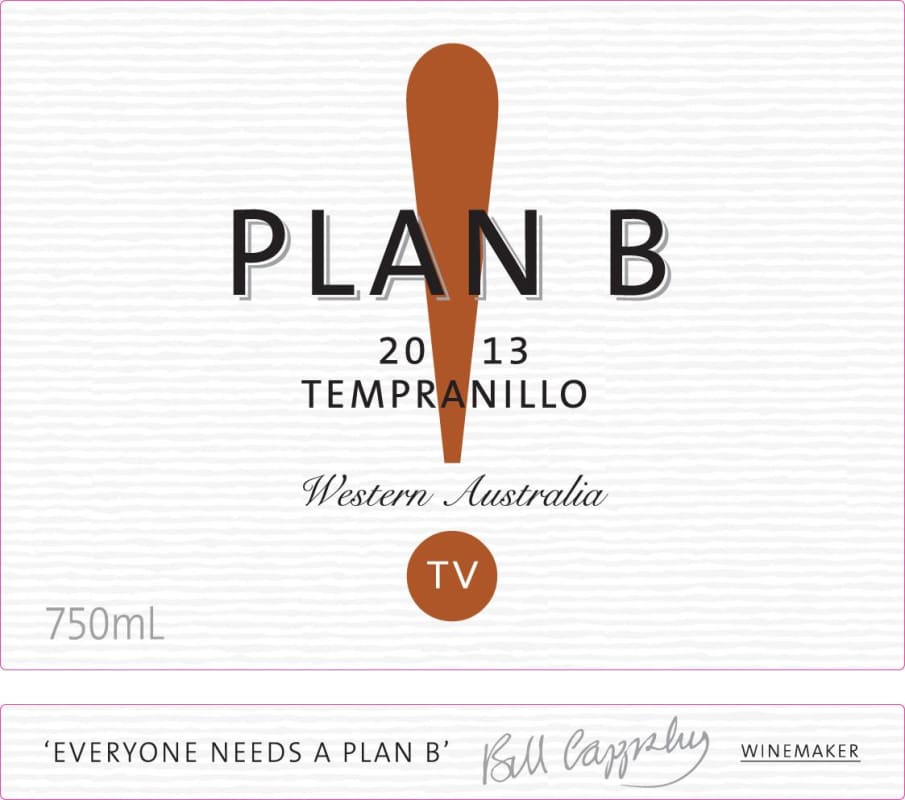 Plan B Wines TV Tempranillo 2013 Front Label