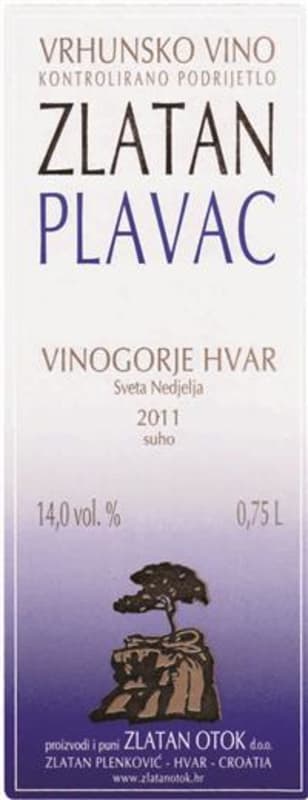 Plenkovic Winery Zlatan Otok Plavac 2011 Front Label
