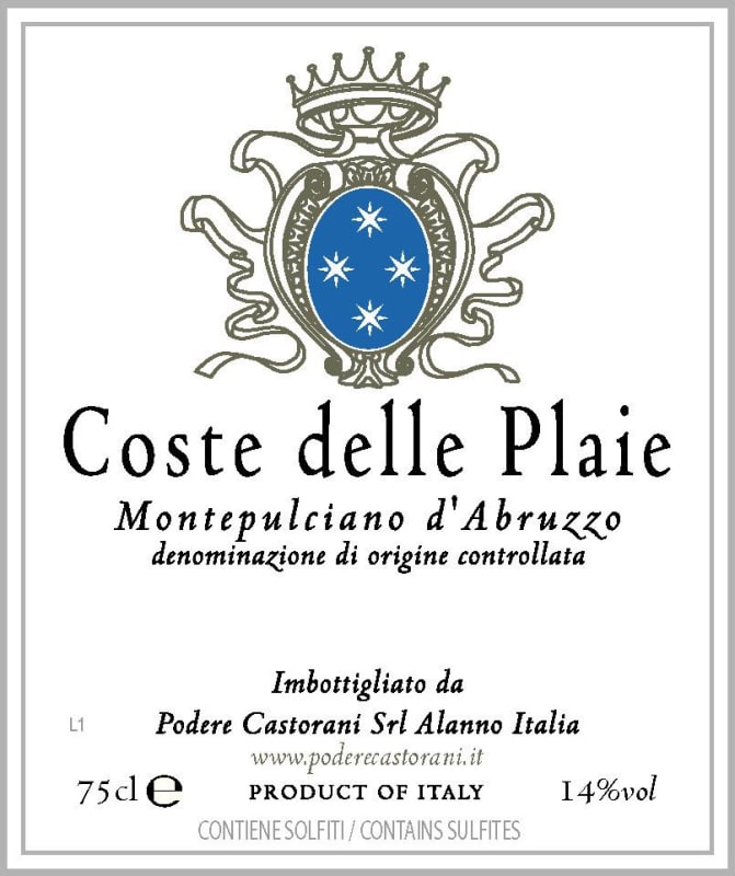 Podere Castorani Montepulciano d'Abruzzo Coste delle Plaie 2009 Front Label