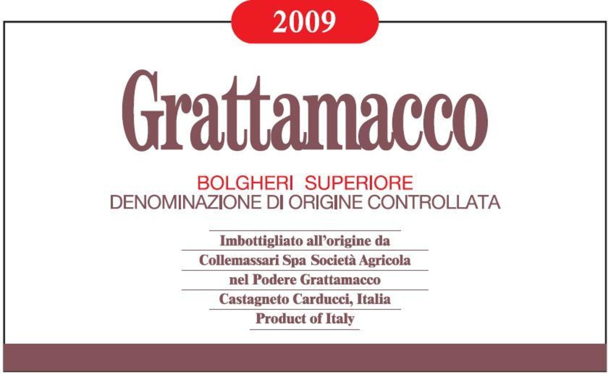 Podere Grattamacco Bolgheri Superiore 2009 Front Label
