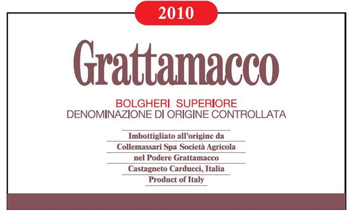 Podere Grattamacco Bolgheri Superiore 2010 Front Label