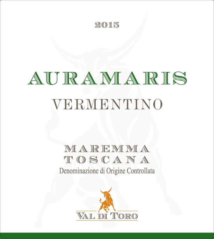 Val di Toro Maremma Toscana Auramaris Vermentino 2015 Front Label