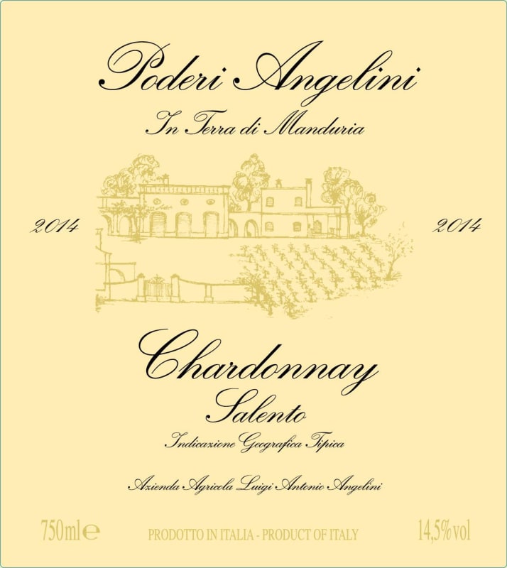 Poderi Anglelini Salento Chardonnay 2014 Front Label