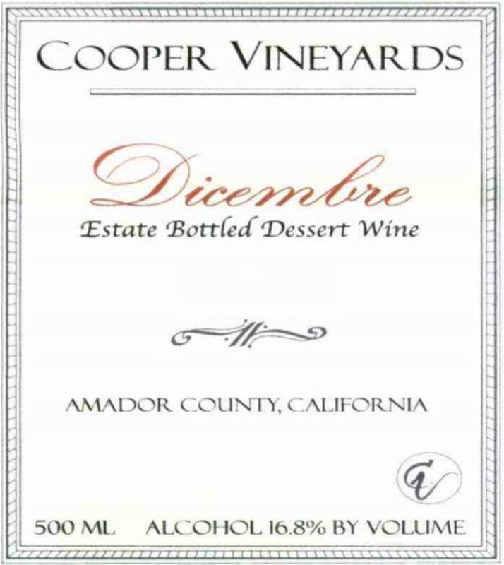 Cooper Vineyards Dicembre Dessert Wine 2012 Front Label