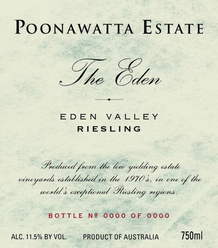 Poonawatta Estate The Eden Riesling 2015 Front Label