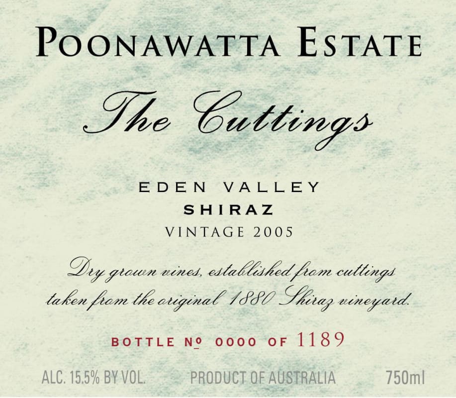 Poonawatta Estate The Cutting Shiraz 2005 Front Label