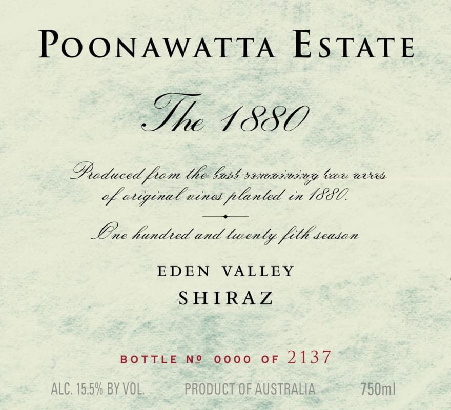 Poonawatta Estate The 1880 Shiraz 2012 Front Label